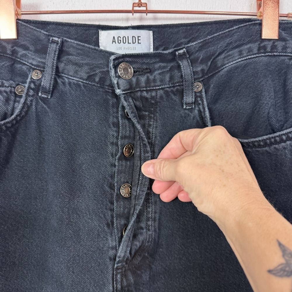 Agolde 90s Pinch Waist Jeans High Rise Straight SZ 28 (Fits 30") Buttonfly Black - Picture 3 of 15